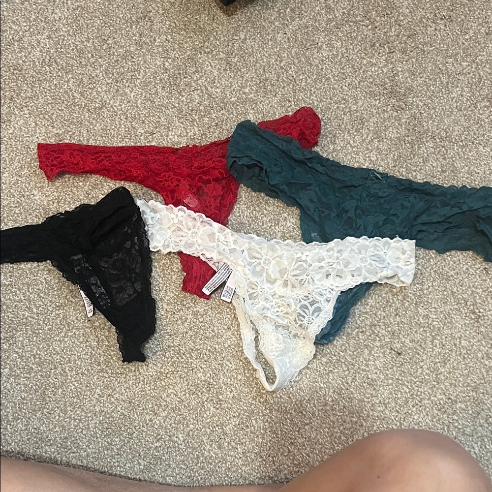 Lace Thong Set in Red, Black, White, and Teal